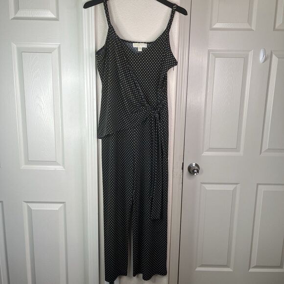 Michael Michael Kors Jumpsuit Large Navy and Gold Geo Print Side-Tie Wide Leg L - Picture 1 of 14